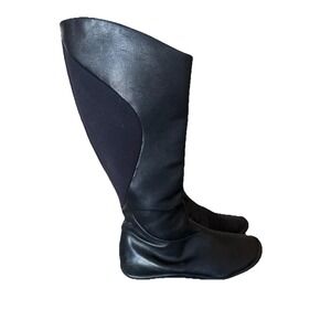 TSUBO Kiho Black 6.5 Leather Riding Boots Ribbed Stretch Panel Equestrian Horses